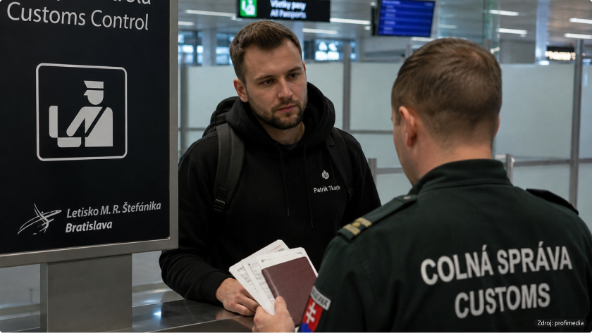 Patrik Tkáč počas colnej kontroly na letisku